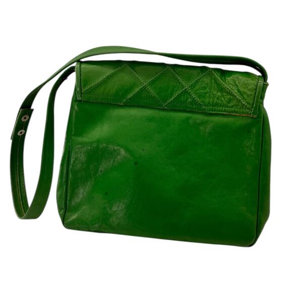 Rare Vintage 70s Womens Handbag Leather Green Medium - Picture 2 of 9